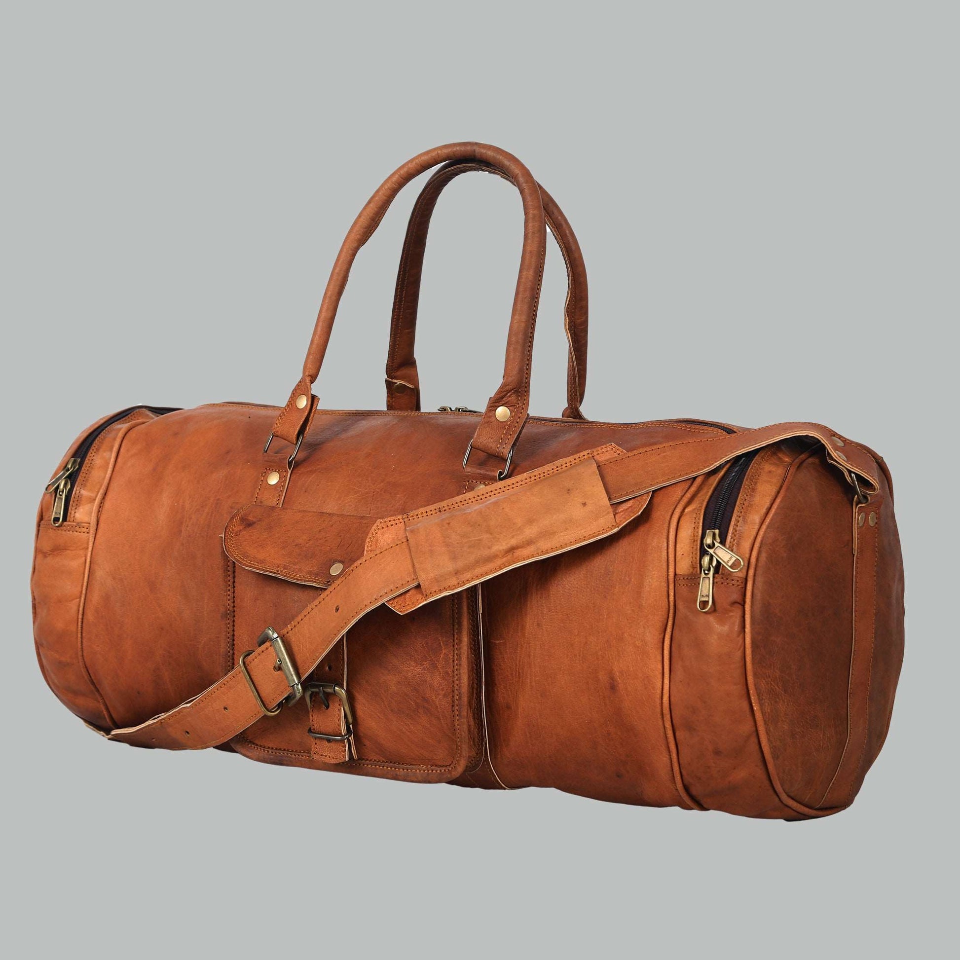 Handmade Vintage Brown Leather Duffel Travel Gym Sports Weekend Bag for Men