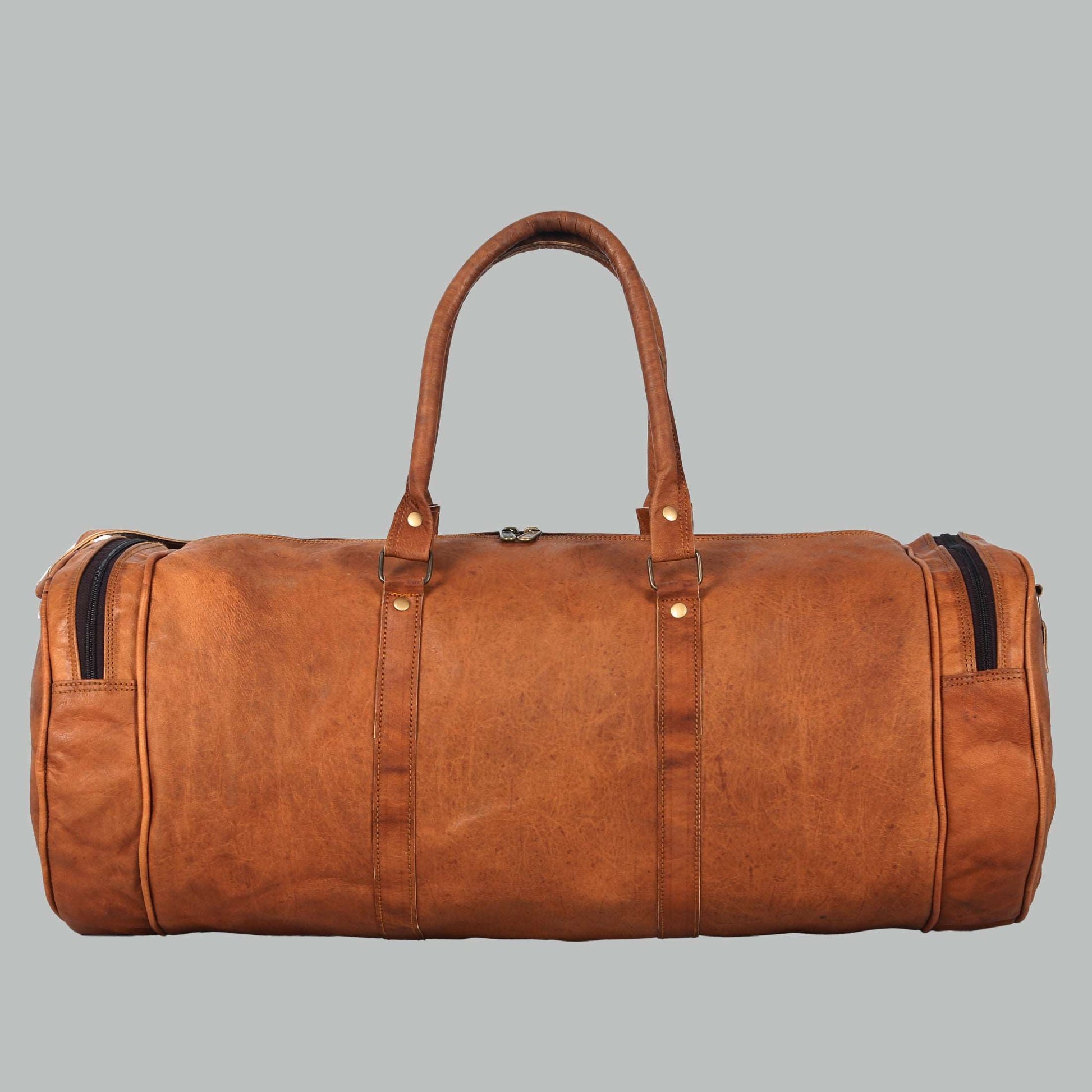 Handmade Vintage Brown Leather Duffel Travel Gym Sports Weekend Bag for Men