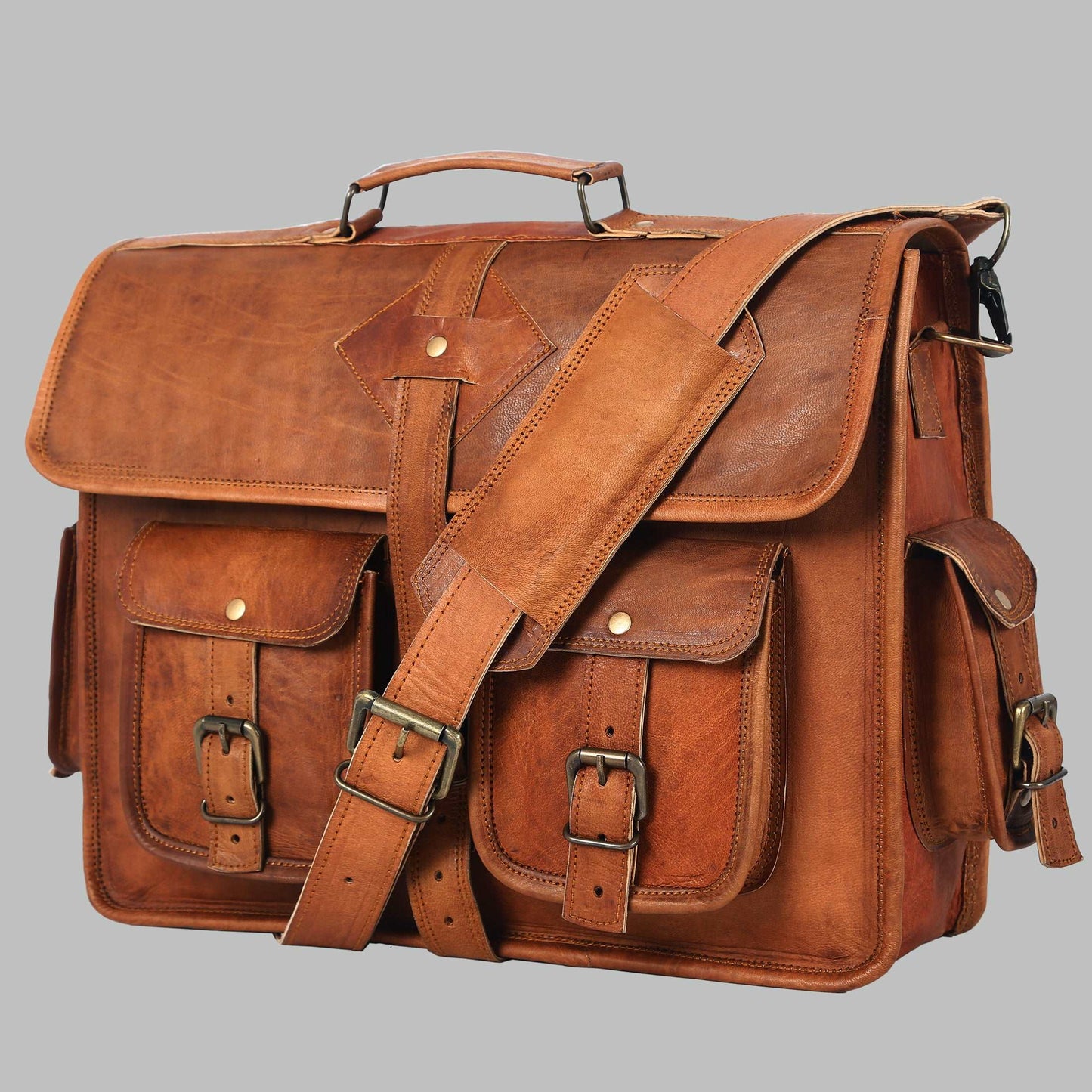 Leather Messenger Bag for Men and Women | Best Laptop Briefcase Satchel Computer Bag with Adjustable Strap
