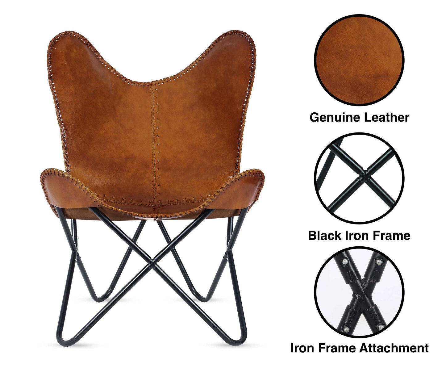 Leather Handmade Butterfly Chair with Folding Chair Stand leather living room chair leather butterfly chair