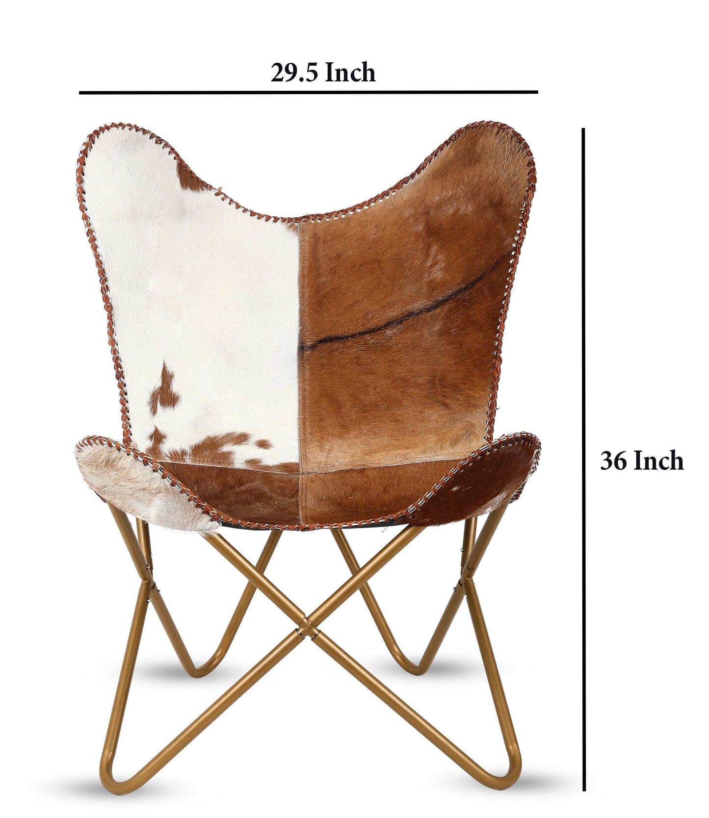 Home Decor Genuine Goat Leather Butterfly Arm Chair with Brown White Hair on Cover