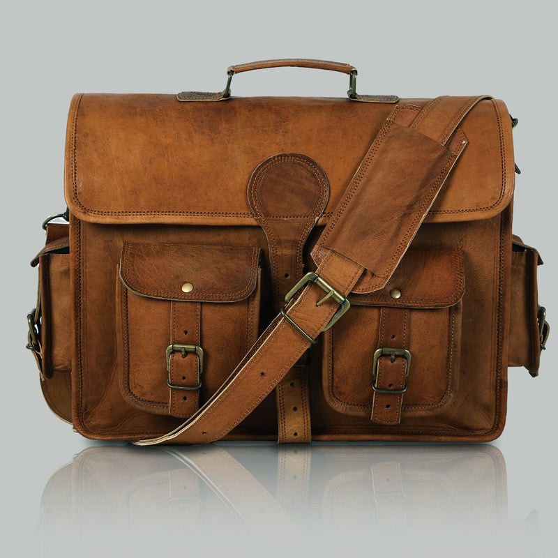 Vintage Handmade Leather Travel Messenger Office Crossbody Bag Laptop Briefcase Computer Satchel Bag For Men And Women