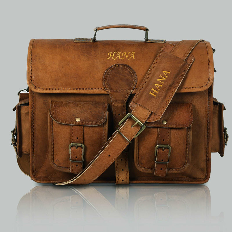 Vintage Handmade Leather Travel Messenger Office Crossbody Bag Laptop Briefcase Computer Satchel Bag For Men And Women