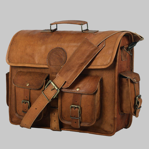 Vintage Handmade Leather Travel Messenger Office Crossbody Bag Laptop Briefcase Computer Satchel Bag For Men And Women