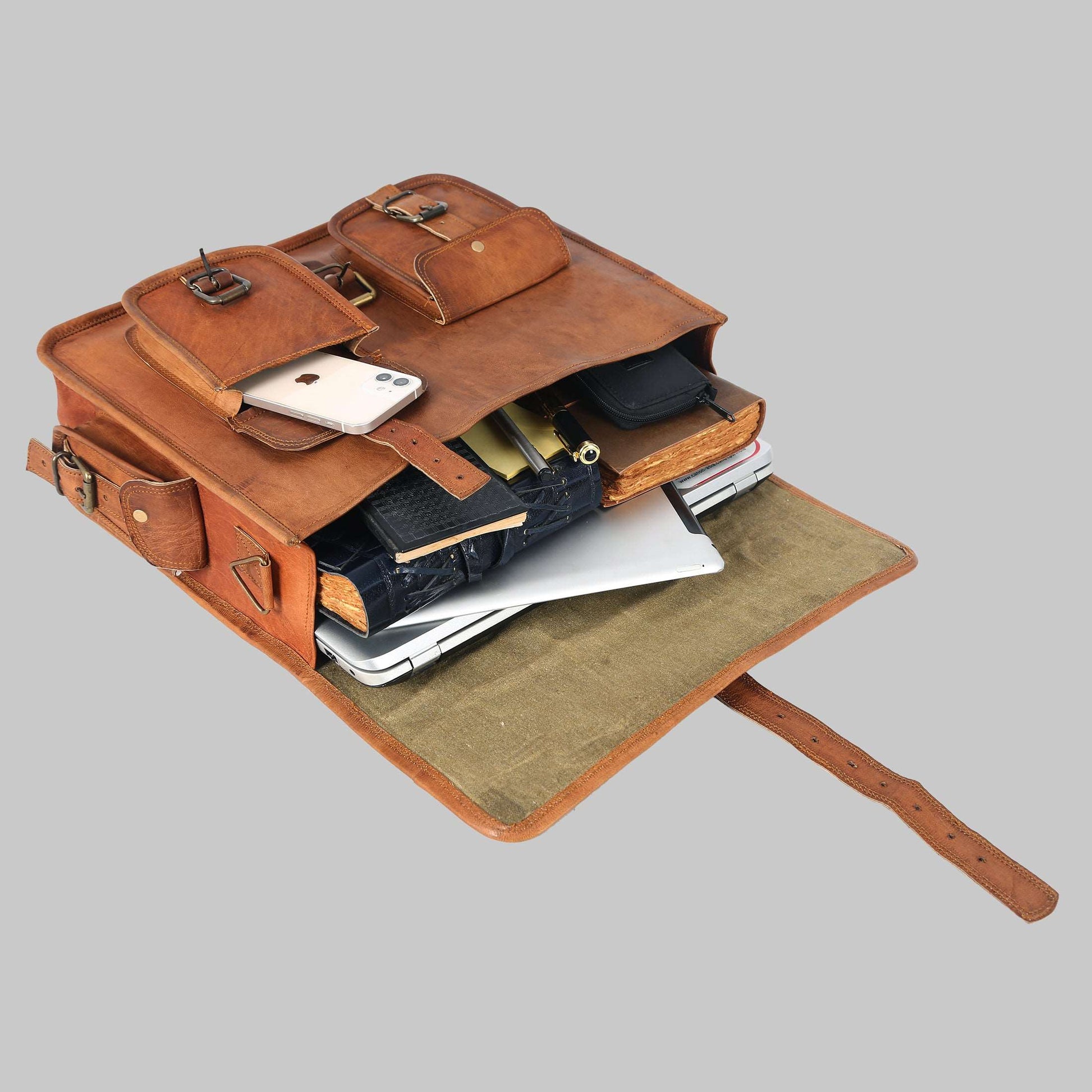 Vintage Handmade Leather Travel Messenger Office Crossbody Bag Laptop Briefcase Computer Satchel Bag For Men And Women