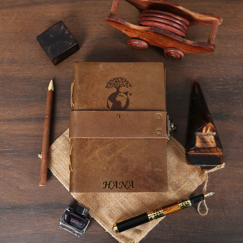 Vintage Leather Journal - Lock Closure - Antique Deckle Edge Handmade Paper - Book of Shadows Journal