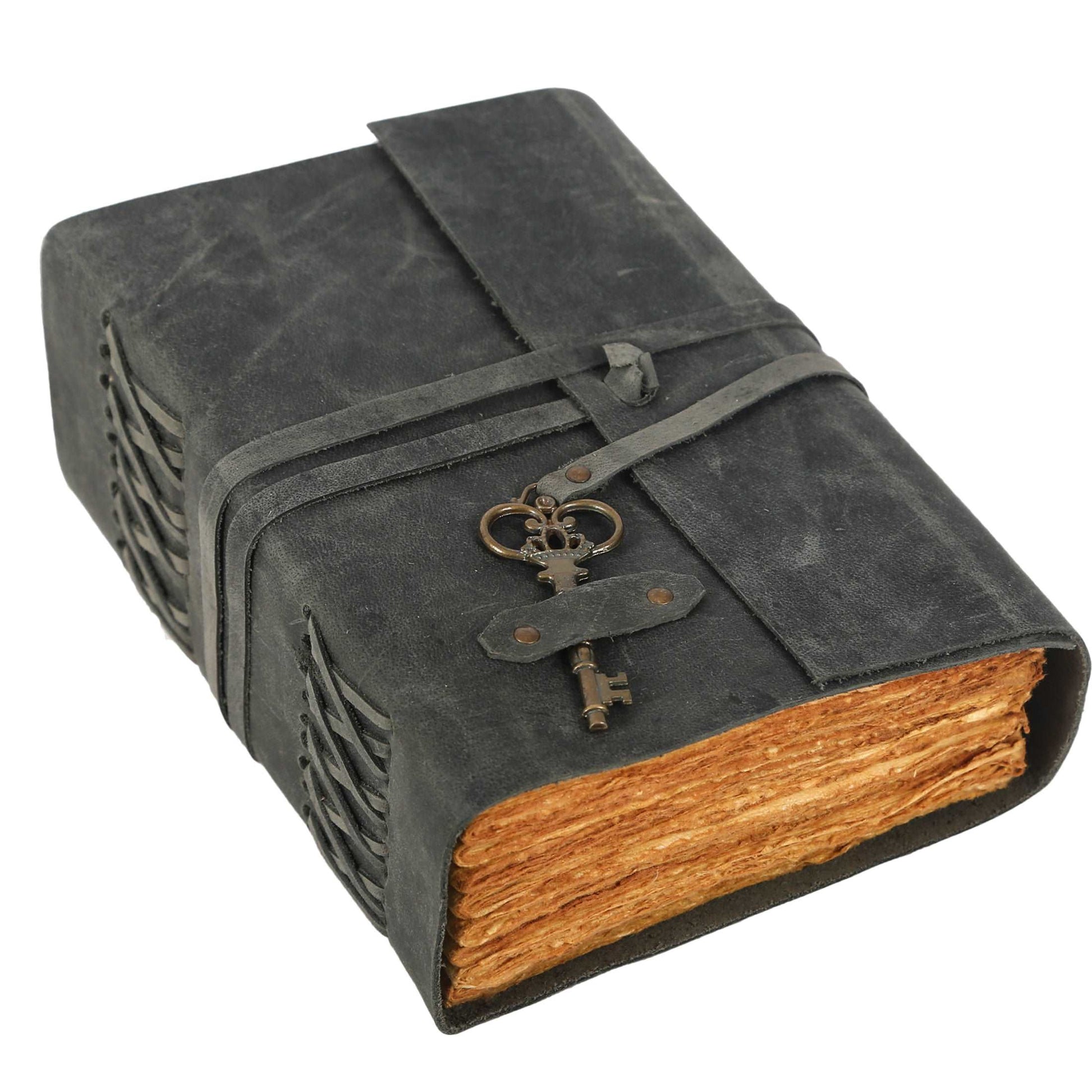 Vintage Black Leather Journal Deckle Edge Rustic Paper, Unlined Pages Book of Shadows, leatherbound Grimoire, Junk Notebook, Fantasy Medieval Gifts, Sketchbook, Scrapbook