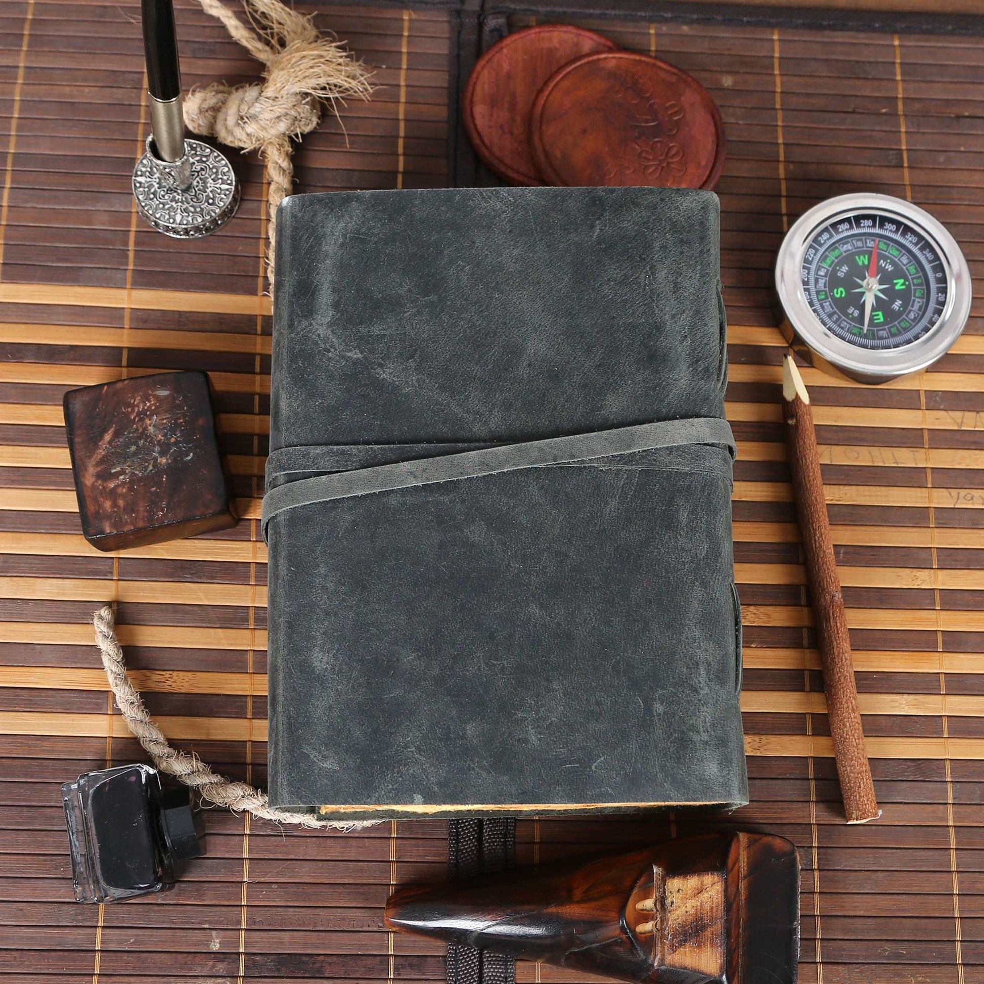 Vintage Black Leather Journal Deckle Edge Rustic Paper, Unlined Pages Book of Shadows, leatherbound Grimoire, Junk Notebook, Fantasy Medieval Gifts, Sketchbook, Scrapbook