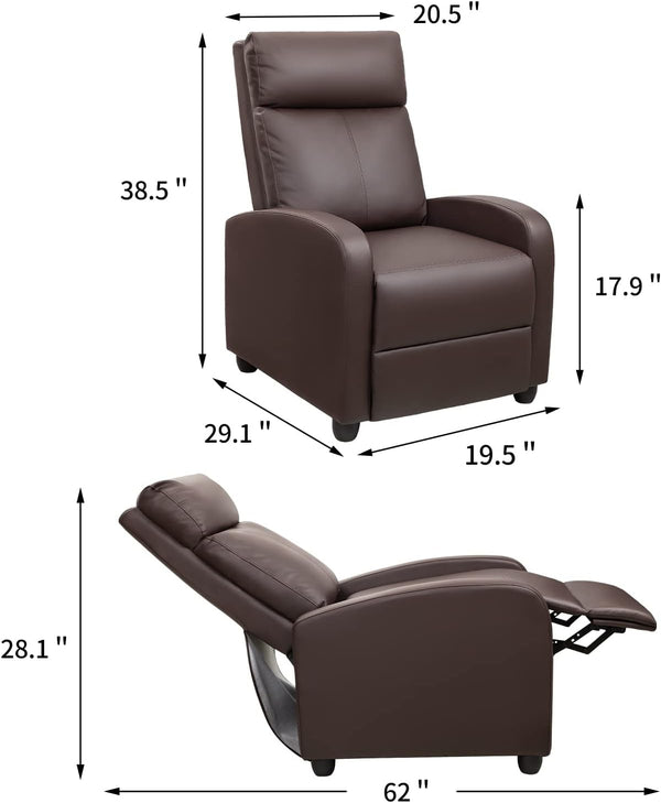 Recliner Chair Recliner Sofa Chair Padded Seat Pu Leather Adjustable Reclining Chairs Home Theater Single Modern Living Room Recliners with Thick Seat Cushion and Backrest (Nut Brown)