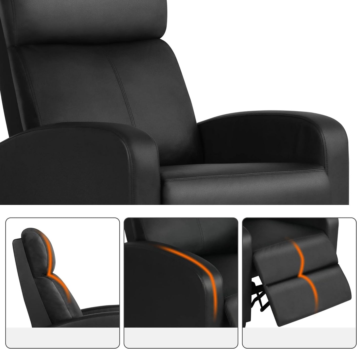 Recliner Chair PU Leather Recliner Sofa Home Theater Seating with Lumbar Support Overstuffed High-Density Sponge Push Back Recliners Armchair for Living Room