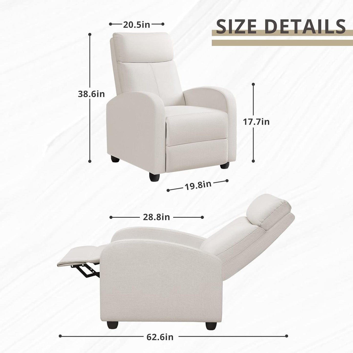 Recliner Chair Adjustable Home Theater Single Fabric Recliner Sofa Furniture with Thick Seat Cushion and Backrest Modern Living Room Recliners (Beige)