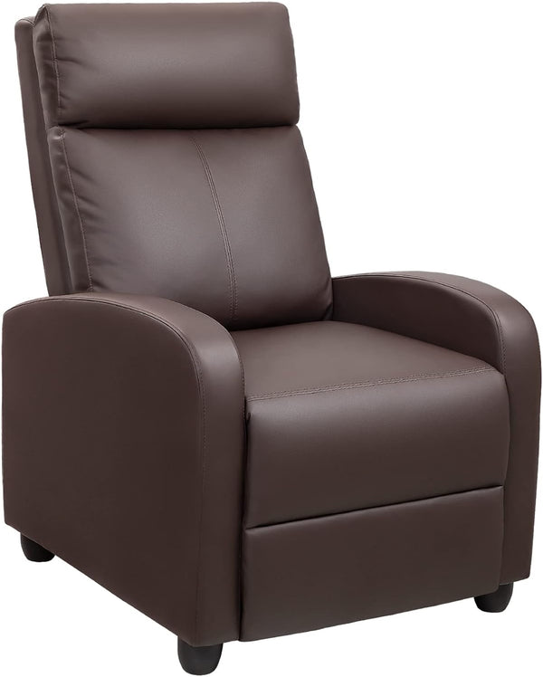 Recliner Chair Recliner Sofa Chair Padded Seat Pu Leather Adjustable Reclining Chairs Home Theater Single Modern Living Room Recliners with Thick Seat Cushion and Backrest (Nut Brown)