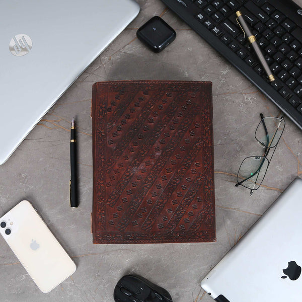 Double dragon stone handmade leather journal notebook, hand embossed diary