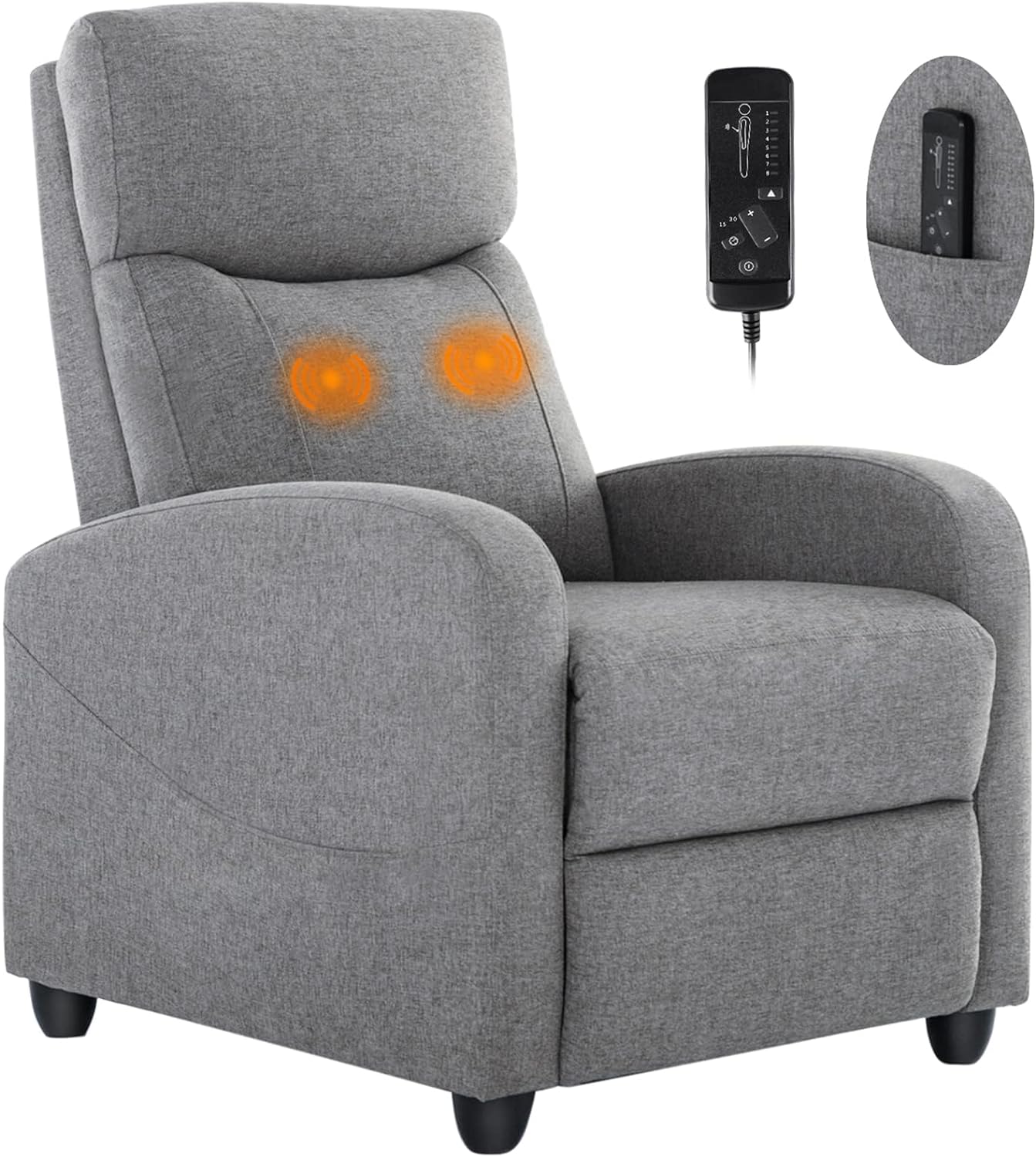 Recliner Chair for Adults, Massage Fabric Small Recliner Sofa Home Theater Seating with Lumbar Support, Adjustable Modern Reclining Chair with Padded Seat Backrest for Living Room (Deep Grey)
