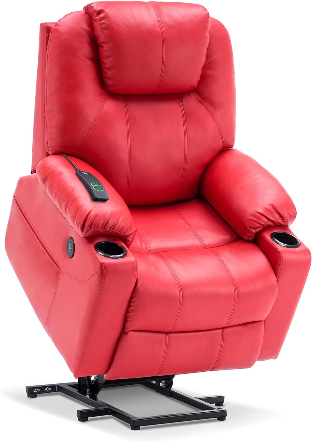 Electric Power Lift Recliner Chair Sofa with Massage and Heat for Elderly, 3 Positions, 2 Side Pockets, and Cup Holders, USB Ports, Faux Leather 7040 (Medium, Red)