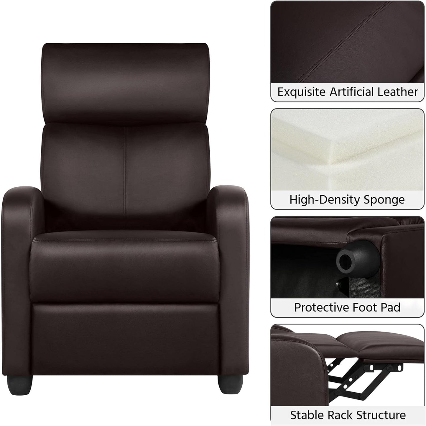 Recliner Chair Faux Leather Recliner Sofa Adjustable Modern Recliner Seat Club Chair Home Theater Seating Brown