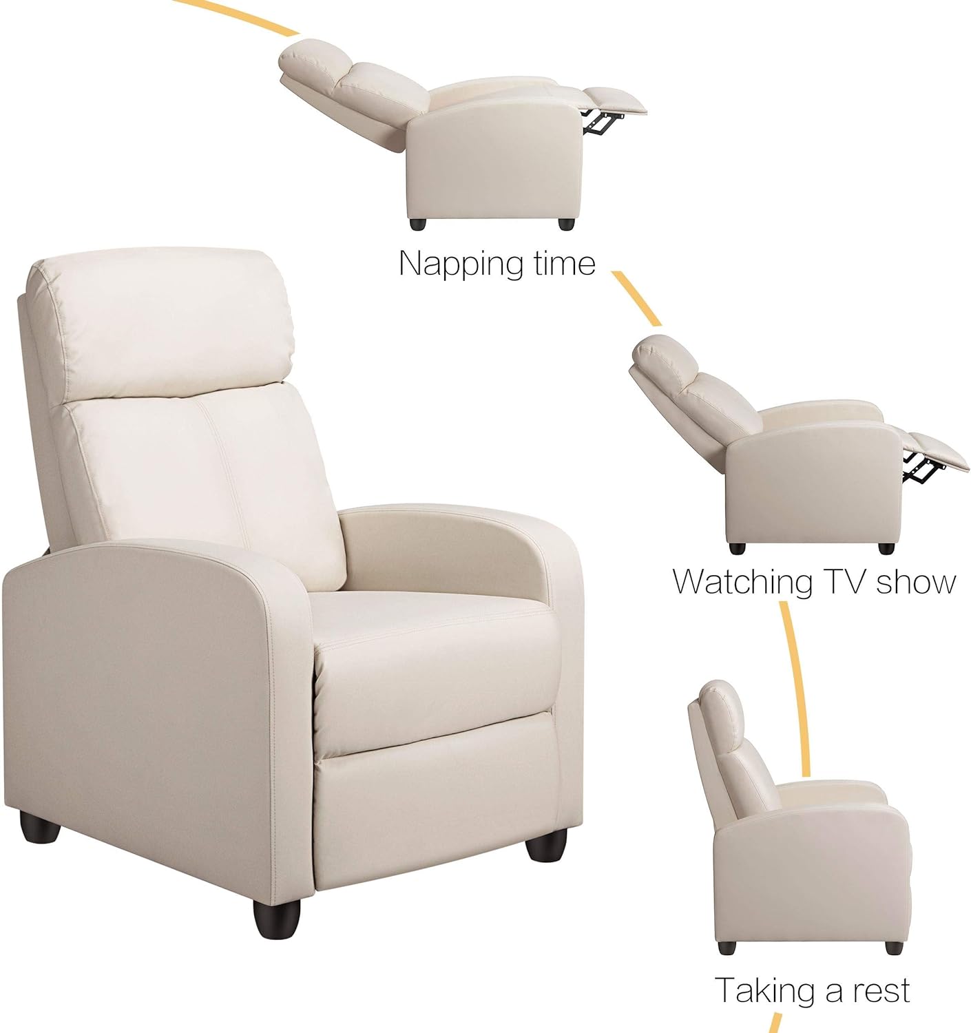Recliner Chair PU Leather Recliner Sofa Home Theater Seating Adjustable Modern Single Reclining Chair Sofa with Pocket Spring Living Room Bedroom Beige