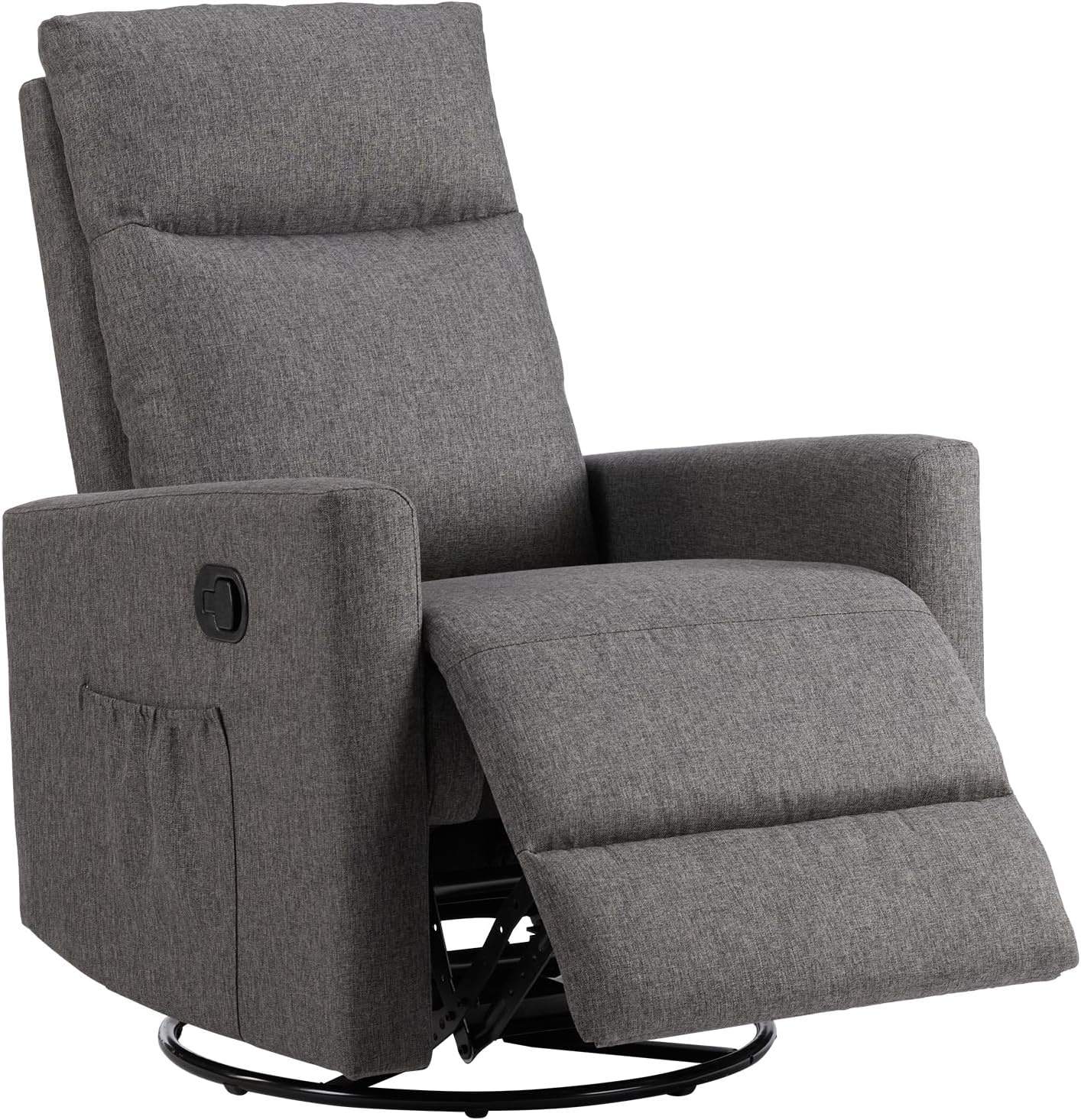 Swivel Rocking, Glider Rocker Recliner, Nursery Chair with Extra Large Footrest for Living Room, High Back, Upholstered Seat (Deep Gray)