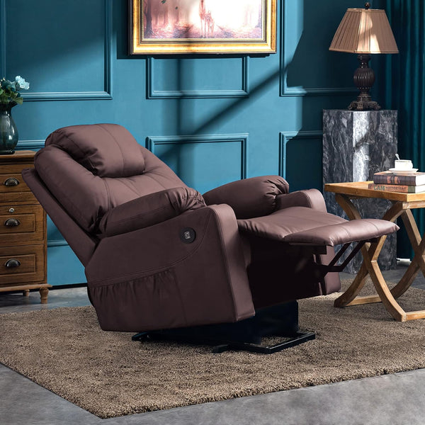 Electric Power Lift Recliner Chair Sofa with Massage and Heat for Elderly, 3 Positions, 2 Side Pockets, and Cup Holders, USB Ports, Faux Leather 7040 (Medium, Light Brown)