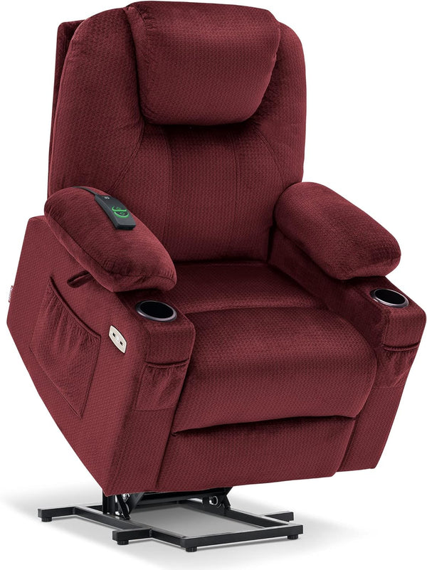 Medium Power Lift Recliner Chair Sofa with Massage and Heat for Elderly, 3 Positions, Cup Holders, and USB Ports, 2 Side Pockets, Fabric 7040 (Medium, Carmine Red)