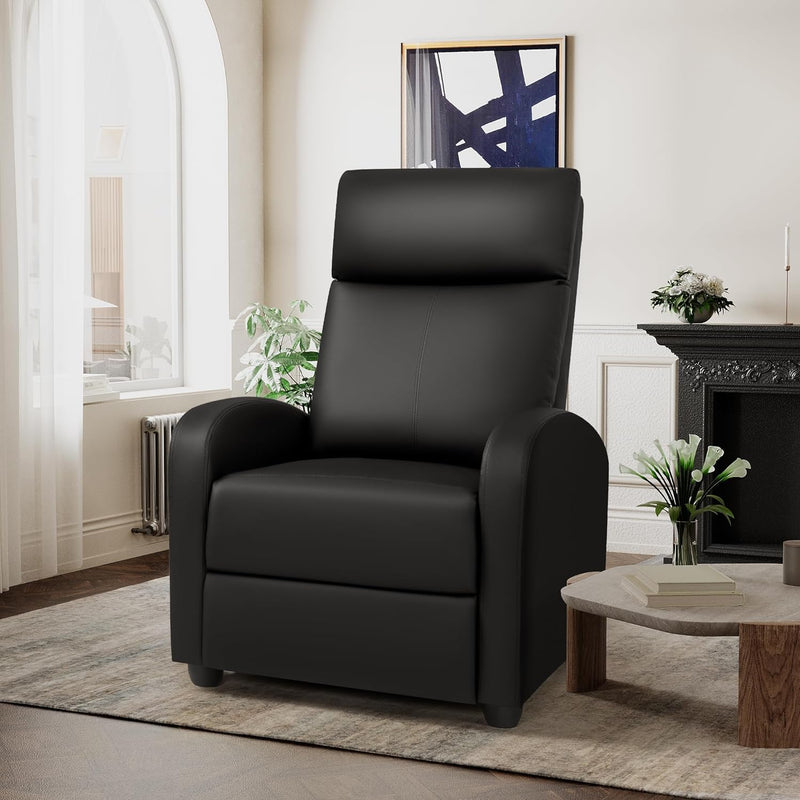 Recliner Chair Modern PU Leather Reclining Chair Ergonomic Adjustable Recliner for Living Room Home Theater Seating Single Sofa (Black)