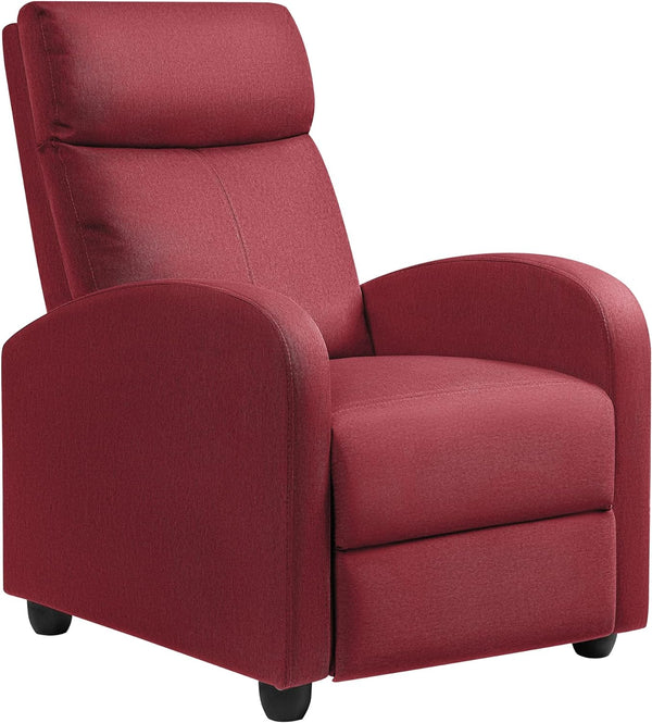 Recliner Chair Adjustable Home Theater Single Fabric Recliner Sofa Furniture with Thick Seat Cushion and Backrest Modern Living Room Recliners (Red)