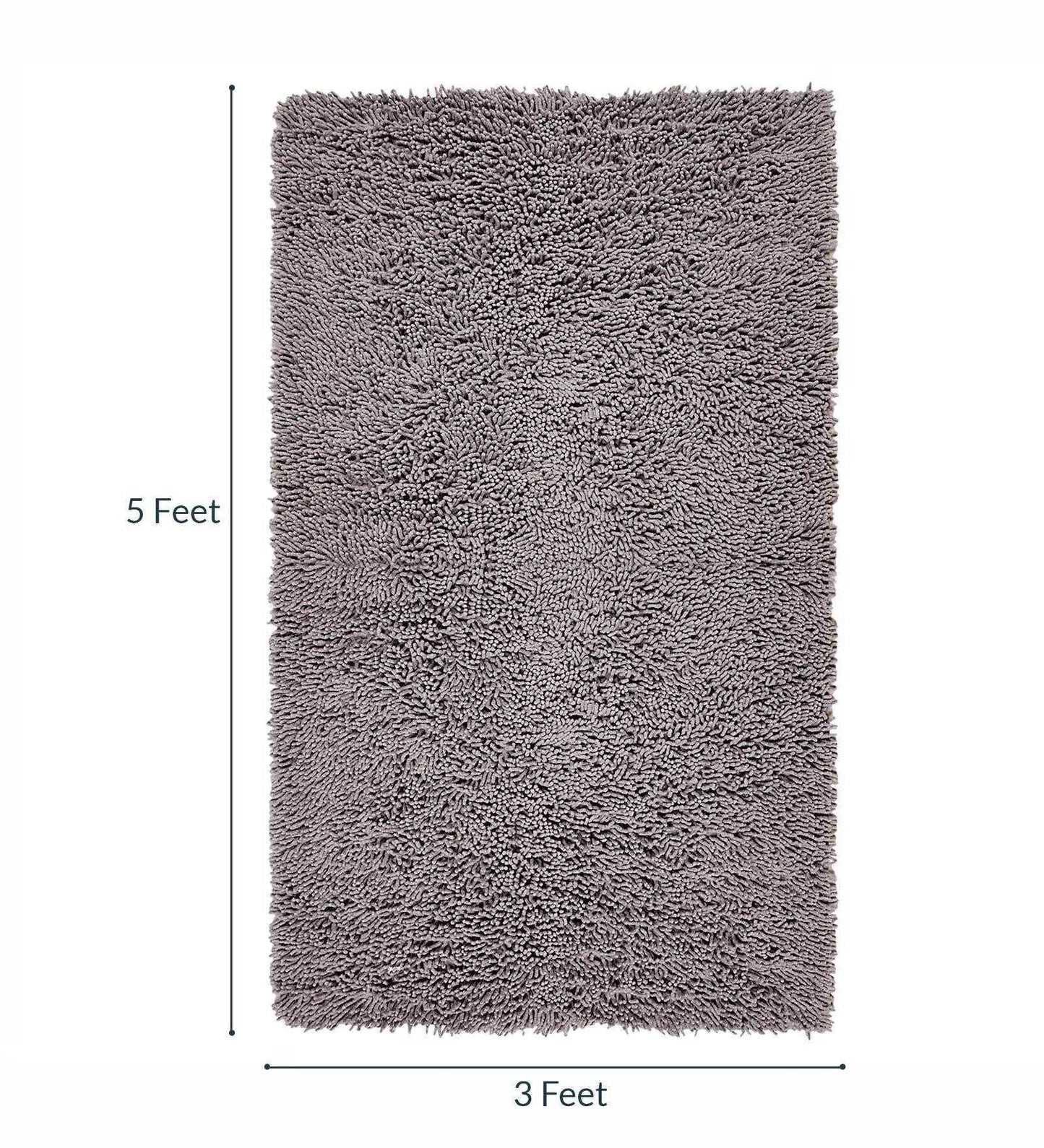 Grey Shaggy Cotton 3 ft x 5 ft Machine Made Carpet