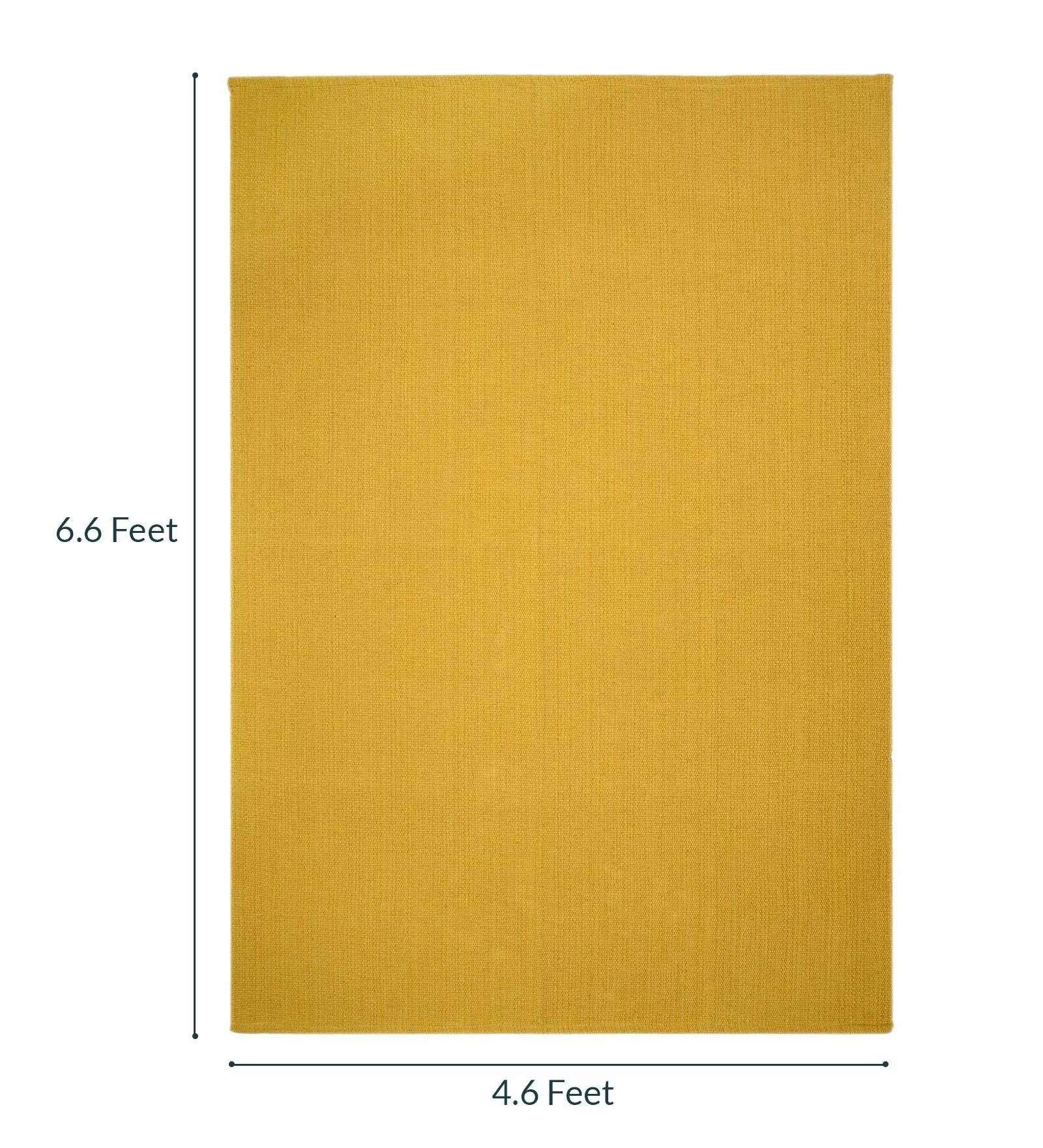 Yellow Solid Cotton 5 ft x 7 ft Machine Made Carpet