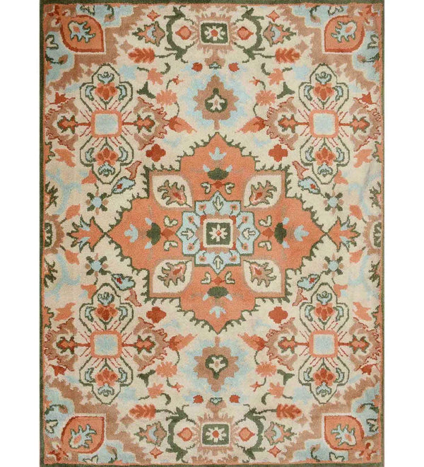 Cream Vintage Polyester 4 x 6 Feet Machine Made Carpet