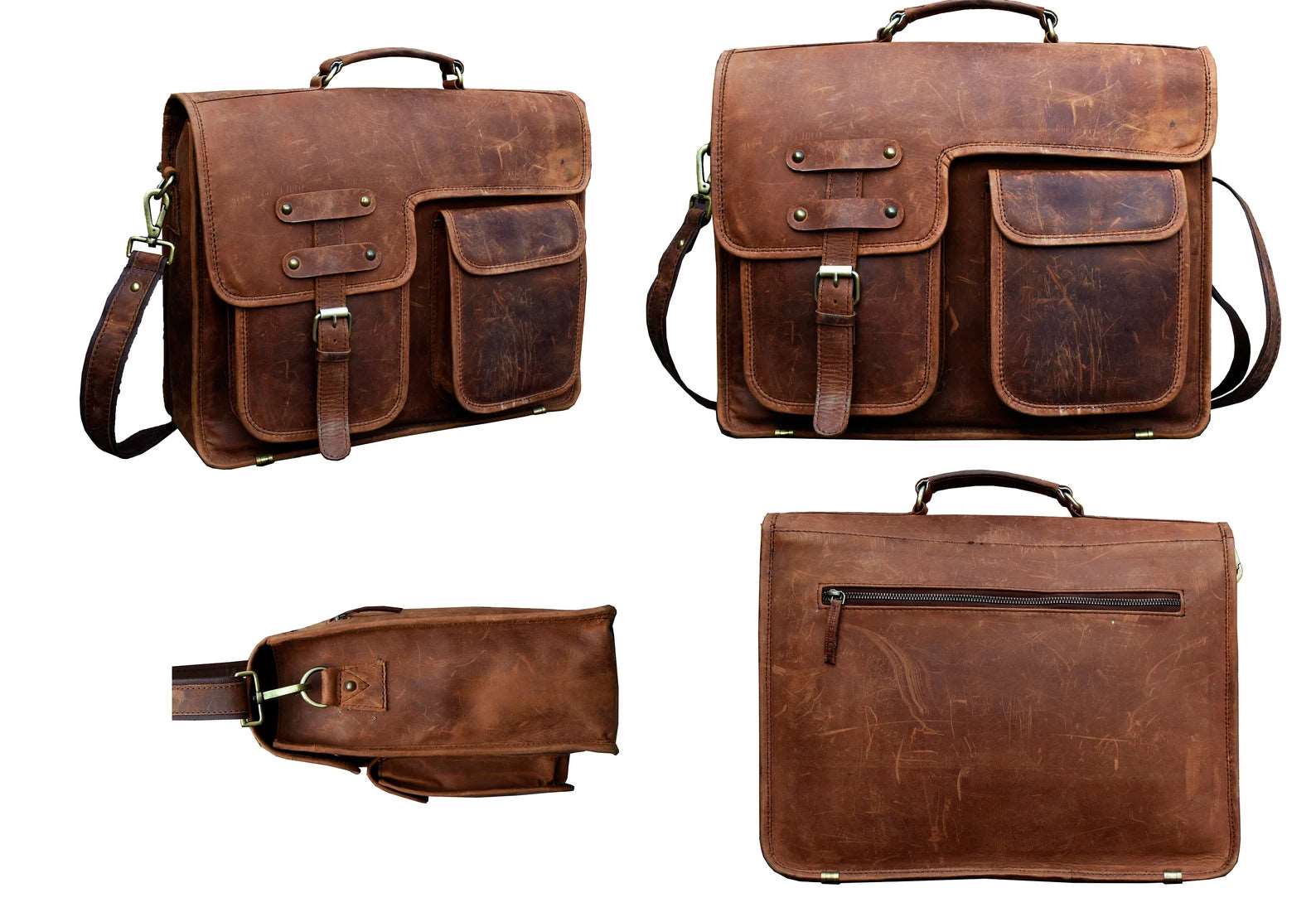 18 inch Large Retro full grain genuine Hunter Leather Laptop Messenger Bag, Leather Bag for Men