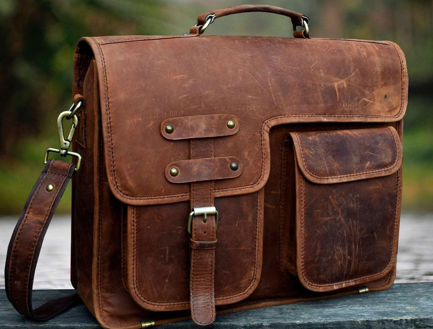 18 inch Large Retro full grain genuine Hunter Leather Laptop Messenger Bag, Leather Bag for Men