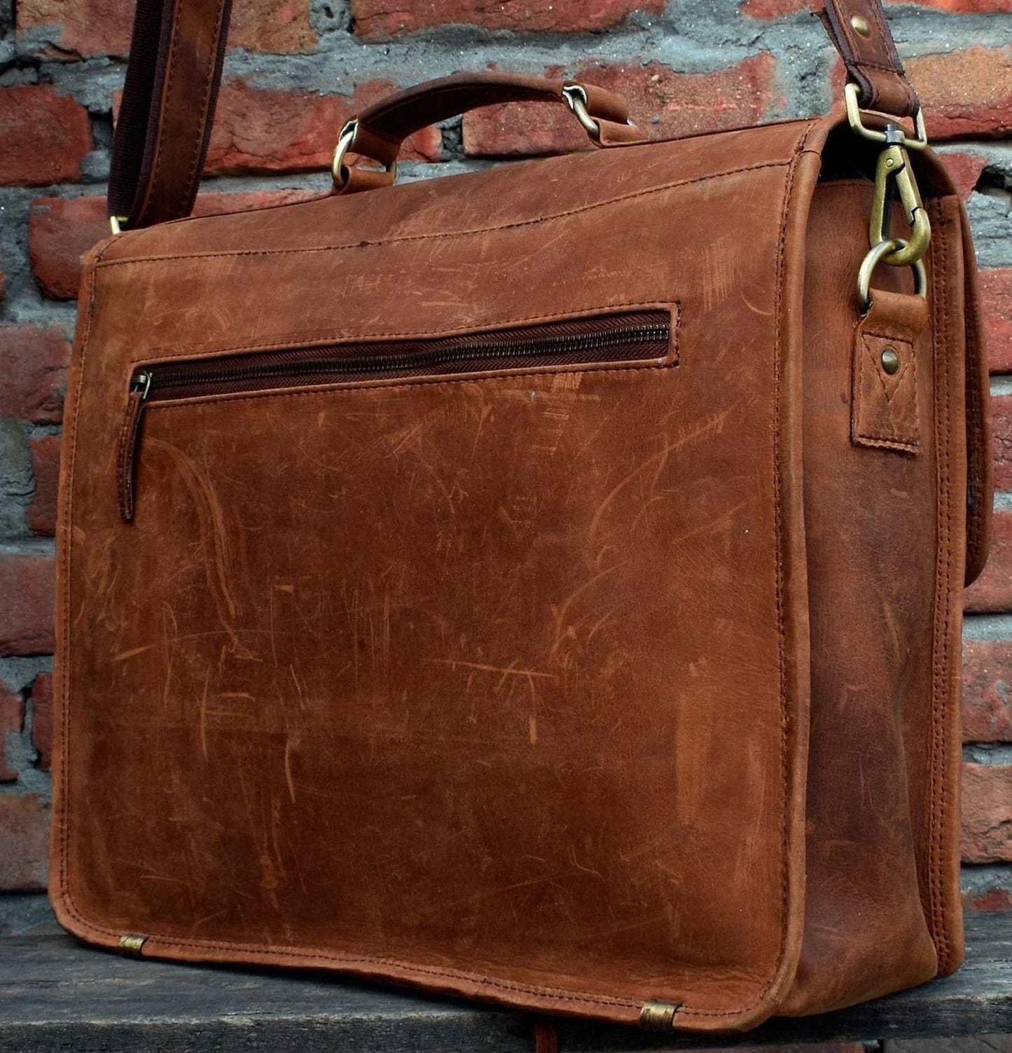 18 inch Large Retro full grain genuine Hunter Leather Laptop Messenger Bag, Leather Bag for Men