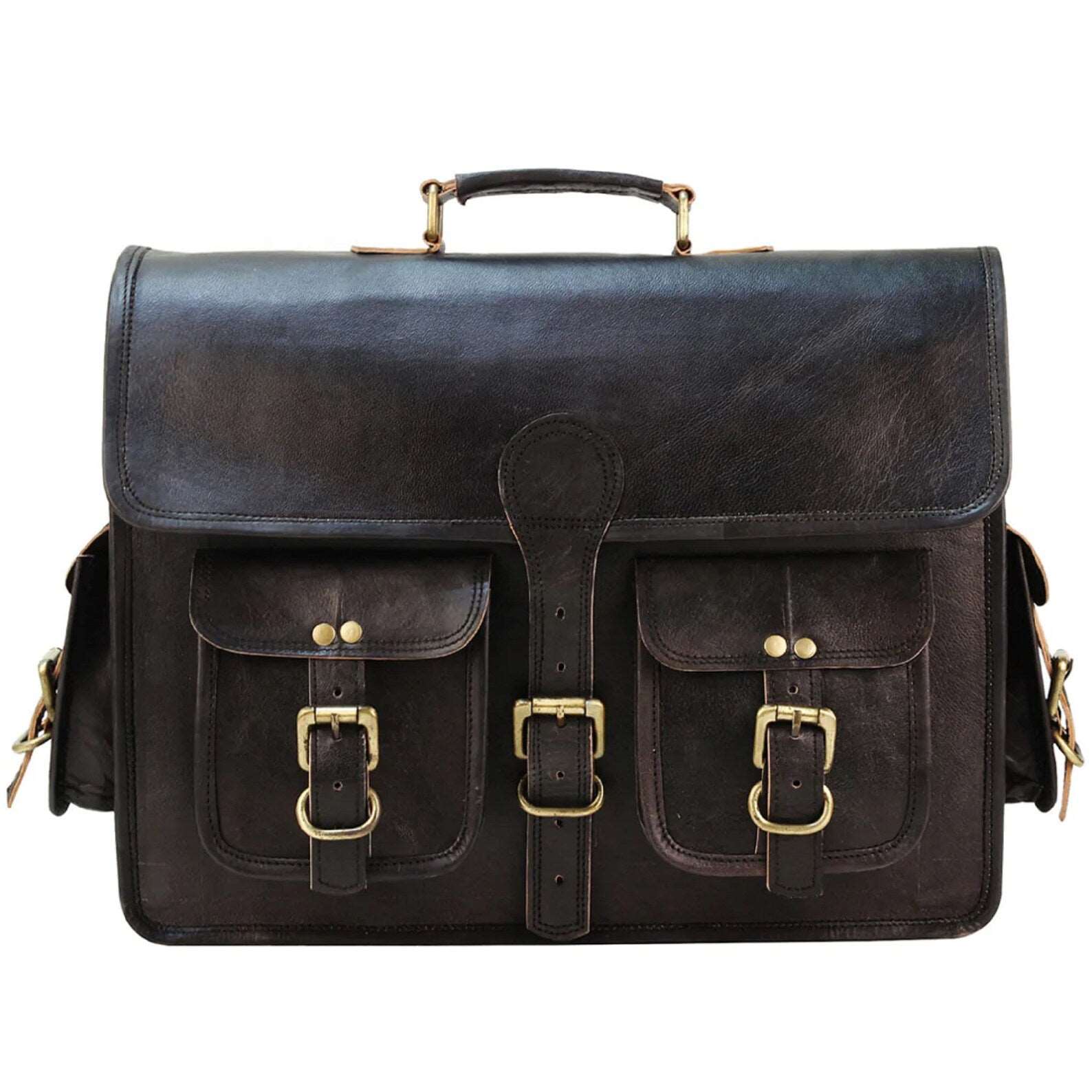 Black Leather Messenger Bag for Men and Women 18 Inch | Handmade Vintage Genuine Leather Laptop Bag for Men