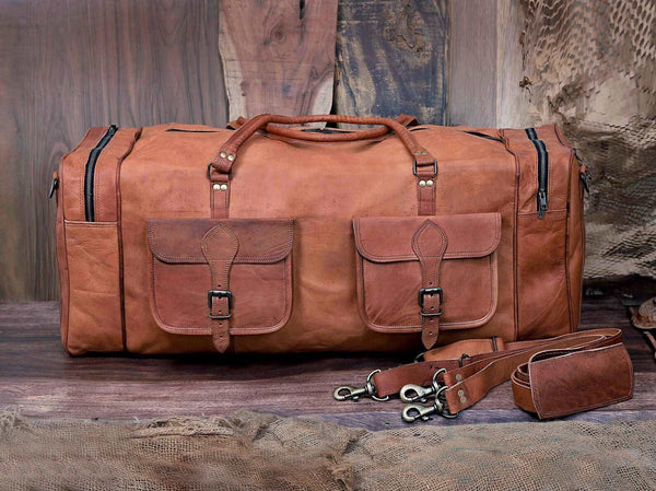 30'' Goat Leather Duffel Bag, personalize Handmade Weekender Bag, Vintage Overnight bag, Gym bag, Carry On luggage bag, Gift for him her