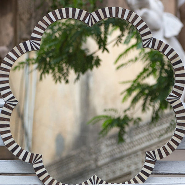 Handmade Bone Inlay Wooden Modern Striped Pattern Mirror Frame Furniture