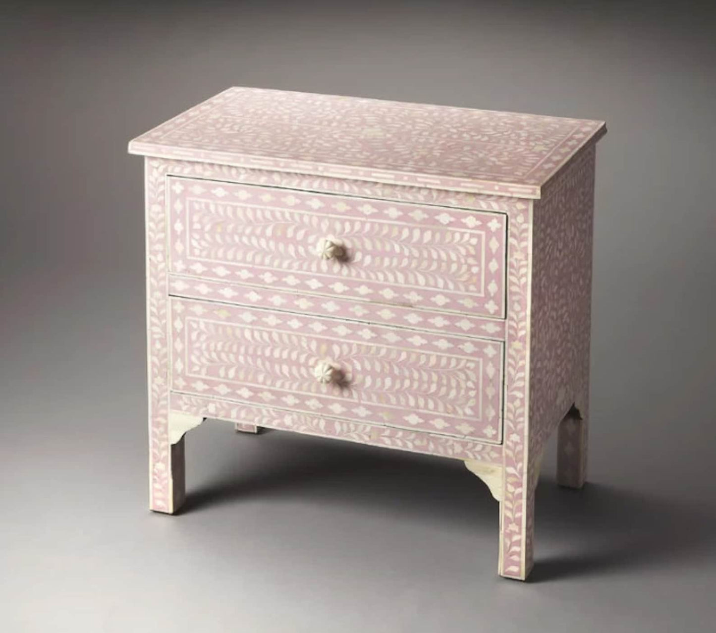 Handmade Bone Inlay Wooden Modern Floral Pattern Sideboard with 2 Drawer Furniture