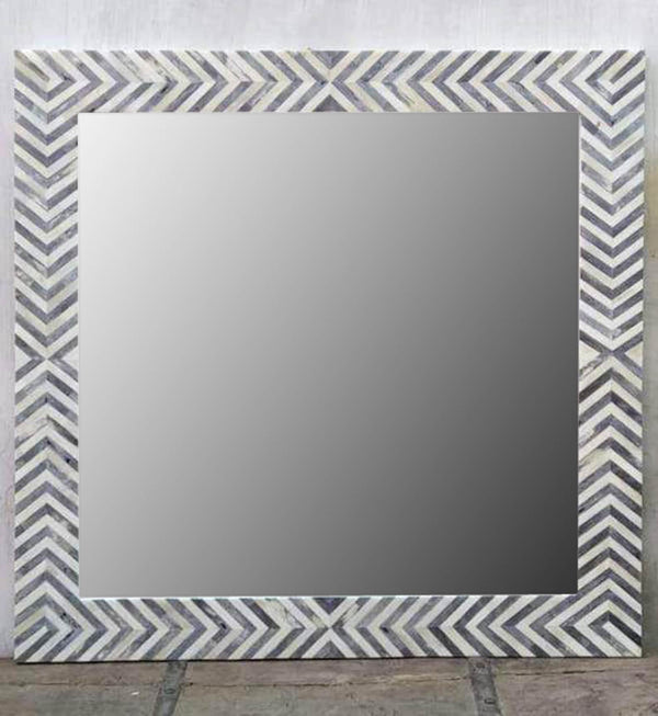 Handmade Bone Inlay Wooden Modern Striped Pattern Mirror Frame Furniture