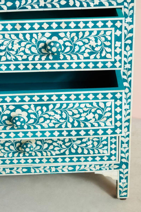 Teal Green Bone Inlay dresser Authentic Bone Inlay Chest of 7 Drawers Bone Inlay Commode Bone inlay furniture