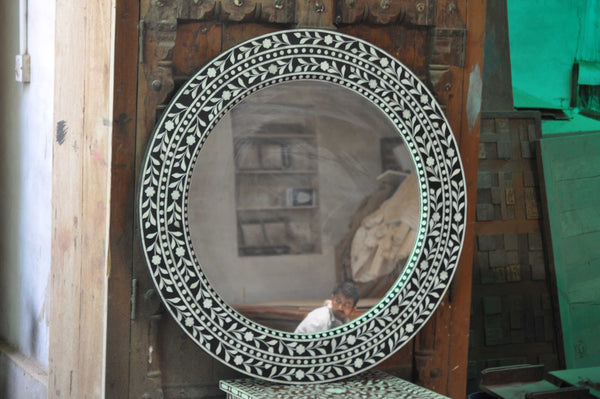 Handmade Bone Inlay Wooden Modern Floral Pattern Mirror Frame Perfect Gift For Your Valentine