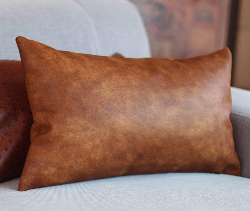 Handcrafted Brown Genuine Leather Pillow Cover – Premium Soft Leather Cushion Case for Rustic, Modern, and Luxury Home Decor – Perfect Accent for Living Room, Bedroom, or Office