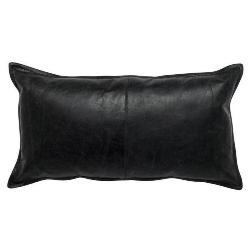 Leather's Lambskin Leather Cushion Cover, Hand Made Leather Cover Housewarming BLACK Rectangle Pillow Cover, Couch Decorative Cushion