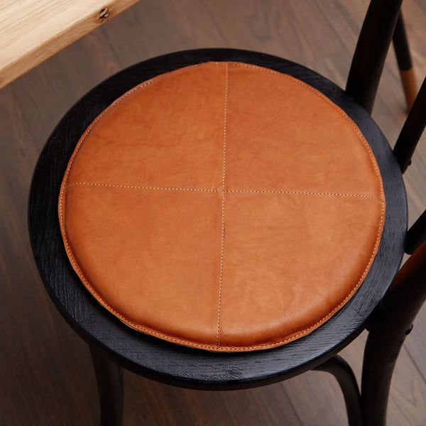 Tan Round Leather cushion, Round leather dinning cushion, Round Seat cushion, Chair Paid Round seat pads , Dine Leather chair cushion