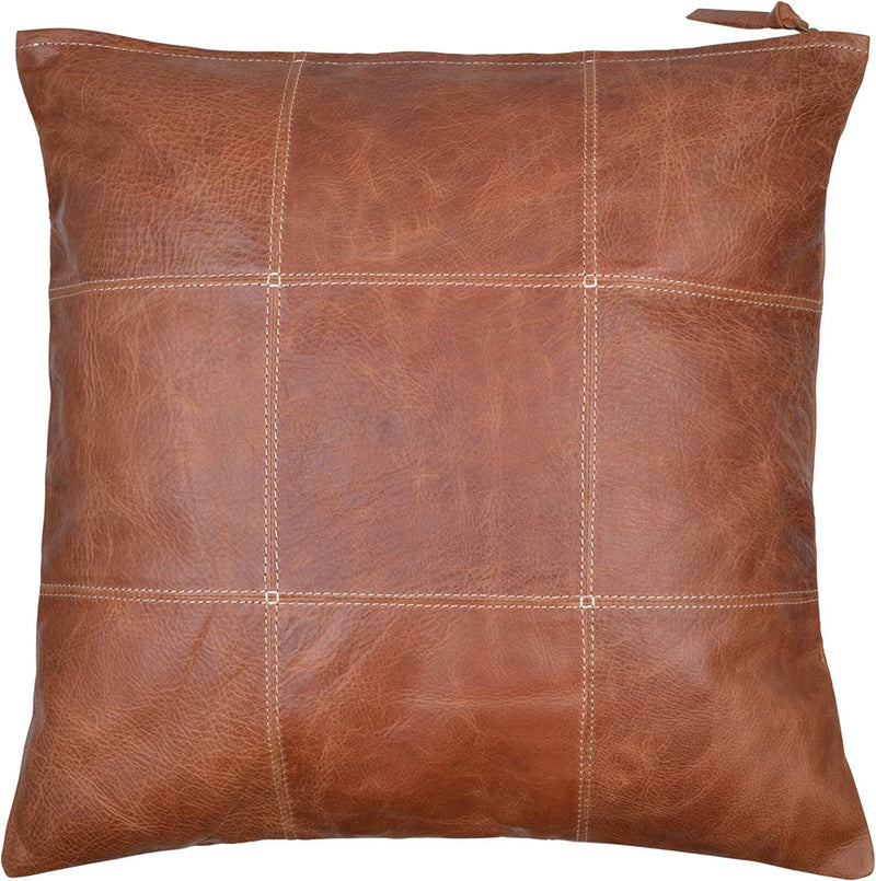 Leather Pillow Cover - Sofa Cushion Case - Decorative Throw Covers for Living Room & Bedroom - Light Brown