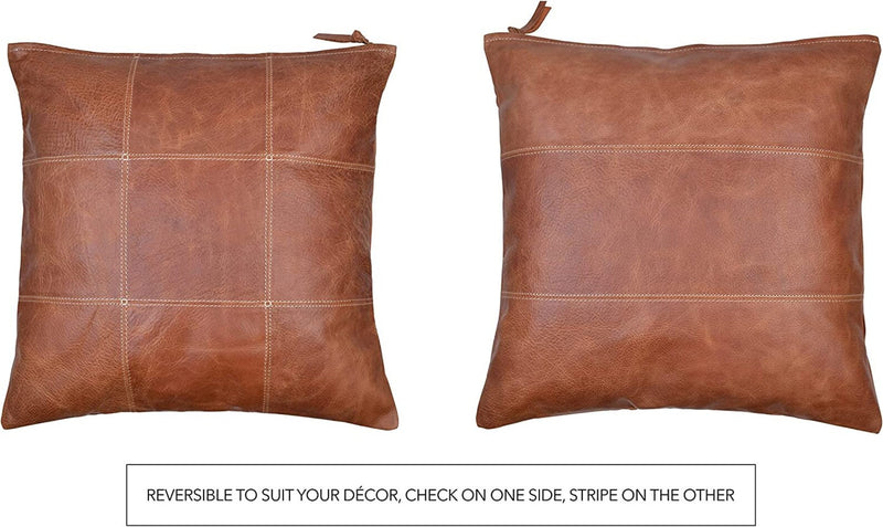 Leather Pillow Cover - Sofa Cushion Case - Decorative Throw Covers for Living Room & Bedroom - Light Brown