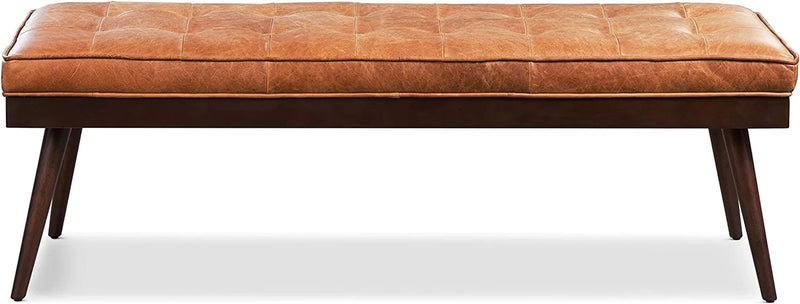 Wooden Bench with Full Grain Leather Upholstered Cushion