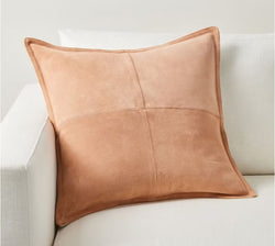 Suede Leather Cushion Cover | Soft Suede PATCHWORK Decorative Pillow Cover | Luxury Gift For Thanksgiving Case - TAN Brown