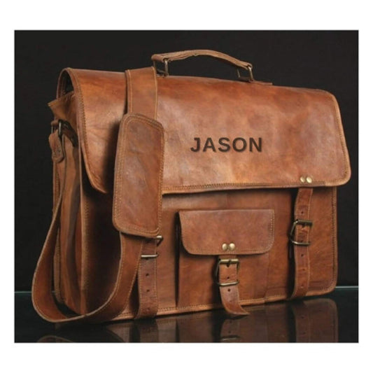 Men's Personalized Leather Laptop Messenger Briefcase