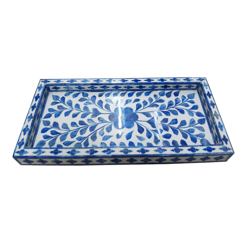 Blue Bone Inlay Wooden Modern Floral Pattern Serving Tray Decorative Tray Home Decor Gift