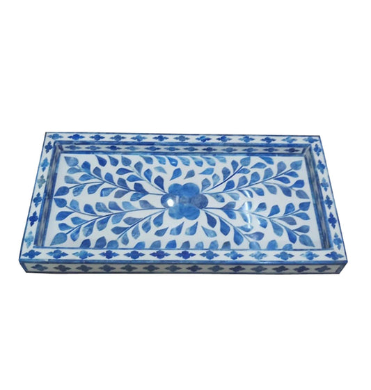 Blue Bone Inlay Wooden Modern Floral Pattern Serving Tray Decorative Tray Home Decor Gift