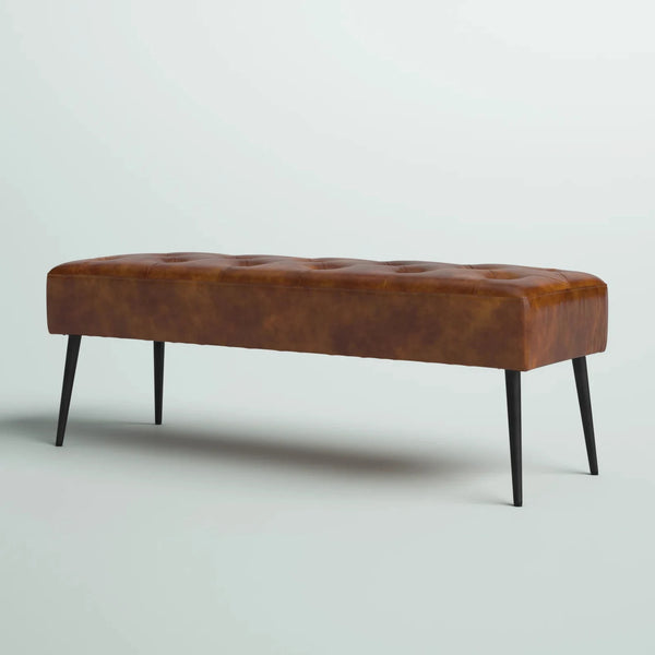 Bench with Full Grain Leather Upholstered Cushion